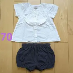 petit main　セットアップ　シャツ　ブラウス　ショートパンツ　70　80