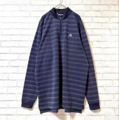 【アディダス】ボーダーハーフジップトップスLGクライマウォーム裏起毛風ストライプ