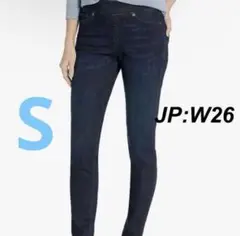 美脚ストレッチプルオンパンツスキニーデニムジーンズ　ウエストゴム　Sサイズ　濃紺