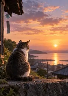 【3枚で1200円】☆夕暮れと猫の幻想的イラストポスター