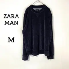 【ザラマン】クルーネック スウェット M ネイビー 綿 ベロア 長袖 普段使いのサムネイル