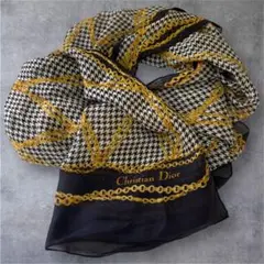 美品Dior ディオール　ショール ストール 千鳥格子 チェーン シルク 絹