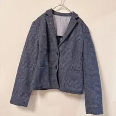 【美品】コムサイズム ウール混 チェック柄 テーラードジャケット レディース M