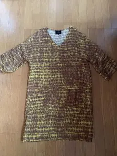 （Laxmi)ブラウンとイエローのVネックチュニック　サイズ38