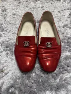 CHANEL ココマーク フラットシューズ 36.5 ピンク ゴールドステッチ 