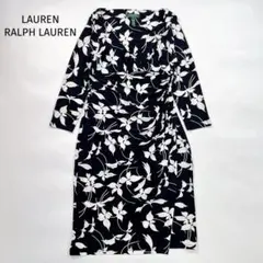 LAUREN RALPH LAUREN DRESS 七分袖 ワンピース 6 白黒