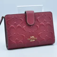 美品 COACH アクセサリーポーチ レザー ピンク シグネチャー エンボス 