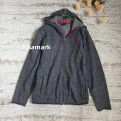 KISS MARK フード付きパーカー ヘリンボーン裏起毛 グレー 【M】