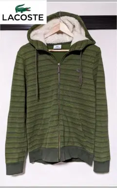 【LACOSTE】フルジップパーカー/ストライプ/フリース/刺繍/ロゴ/美品