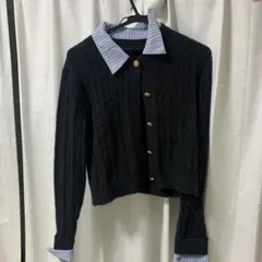 黒 ケーブルニット 長袖セーター