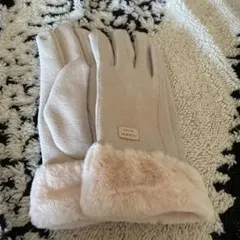 スマホ対応 手袋 ベージュ 裏起毛 グローブ もこもこ 通勤 通学 あったか