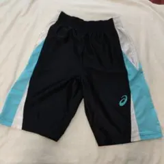 ASICS バスケットボールパンツ 黒/水色　バスパン　140