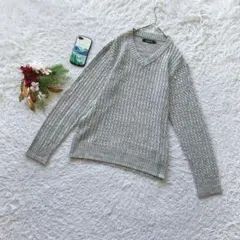 ニット セーター ケーブル編み Vネック L 冬 長袖 シンプル メンズ 散歩