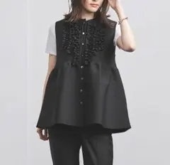 ユナイテッドアローズ　UNITED ARROWS フリルニットベスト ブラック