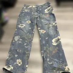 花柄ワイドレッグデニムパンツ