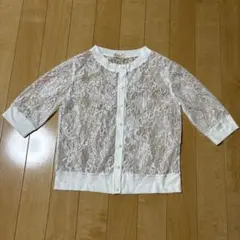 ♯158 ホワイト レース 五分袖 カーディガン