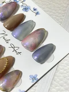 春色 オーロラ ピンク ブルー ちゅるん ネイルチップ 韓国 量産型 現品