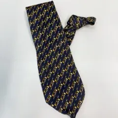 と*い様 FENDI ネイビー×イエロー ロゴ入り ネクタイ