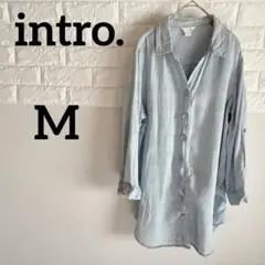 【intro. 】M長袖シャツ チェック柄(ブルー系)ボタンアップ