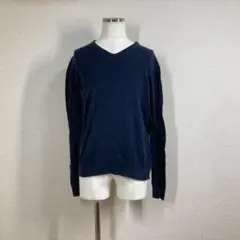 ユニクロ ニット　ウォッシャブル コットン Vネック セーター L ネイビー 綿のサムネイル