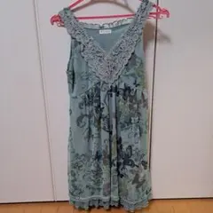 axes 蝶柄 ノースリーブワンピース ミントグリーン