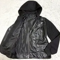 希少XL ZARA ライダースジャケット　エコレザー　キルティング　黒　切替え
