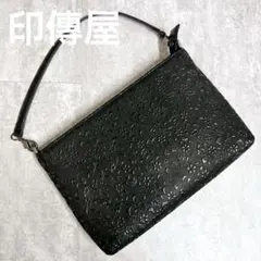 未使用級☆印傳屋 インデンヤ アクセサリーバッグ 花唐草模様 黒 ブラック