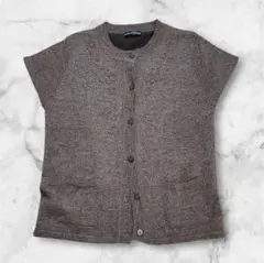 裏起毛 ニットカーディガン ベスト 刺繍 ブラウン M ナチュラル