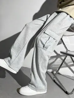 グレー カーゴパンツ スウェット生地 ワイドシルエット