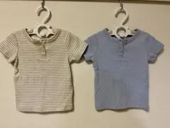 ストライプと水色の半袖Tシャツ2枚セット