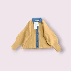 コウベレタス　新品　リブ編みニットデニム襟 ニットジャケット　カーディガン