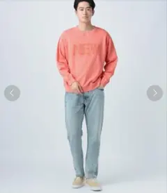 【美品】BAYFLOW　刺繍プリントスウェット　サーモンピンク　L