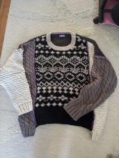 RAGEBLUE オーバーサイズハンドステッチドッキングクルーネックニット