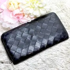 現行品✨ ボッテガ 長財布 マキシイントレチャート ラウンドファスナー ブラックのサムネイル