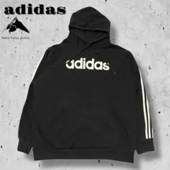 adidas アディダス ロゴプリントパーカー　実寸L-XL スリーストライプ
