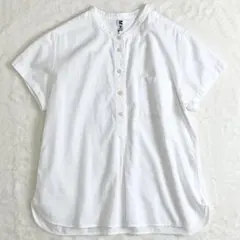 MHL. バンドカラー半袖シャツ　コットン　リネン　ホワイト　サイズ3 日本製