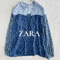 タグ付き　ザラ　花柄ブラウス　スキッパーシャツ　フリルカラー　バイカラー　XS