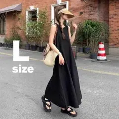 ワンピース　ロング　L 黒　ノースリーブ　リゾート　キャミワンピ　夏　ガーリー