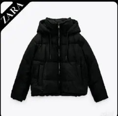 zara 黒 フード付き ダウンジャケット ショート丈