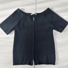 RETRO GIRL ブラック 半袖ニットトップス