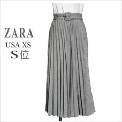 〔ZARA〕千鳥格子プリーツロングスカート ザラ ミモレ丈 USA XS S位