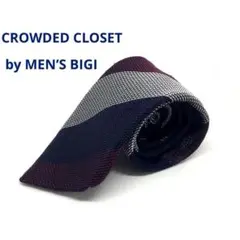 CROWDED CLOSET ネクタイ　紺×白×小豆色　ストライプ　シルク100
