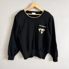 ブラック 長袖 セーター ウール100% レディース