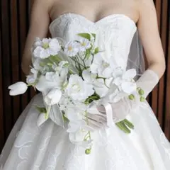 ホワイト ウェディング造花ブーケ