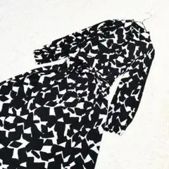 ✨美品✨ザラ　ロングワンピース【Ｌ】幾何学　ウエストリボン　Aライン　シアー