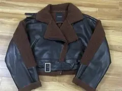 JEANASIS クロップドライダースジャケット ブラウン/ブラック