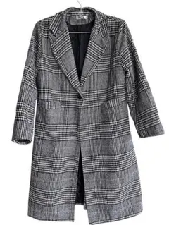 グレー系チェック チェスターコート ウール混紡　LL