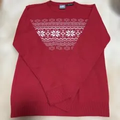 PUMA 赤い雪の結晶模様クルーネックセーター L