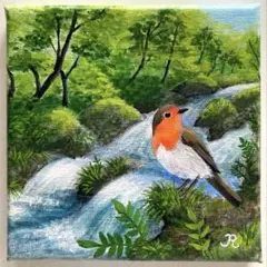 ちょび様予約品、風景画 花の絵 アクリル画 「ねむの木の下で羽を