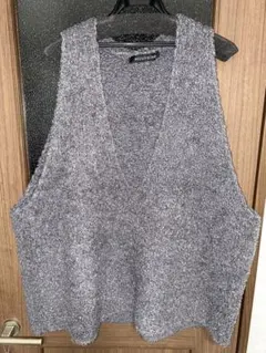 mizuiroind グレー ニット ヘアリー Vネックベスト